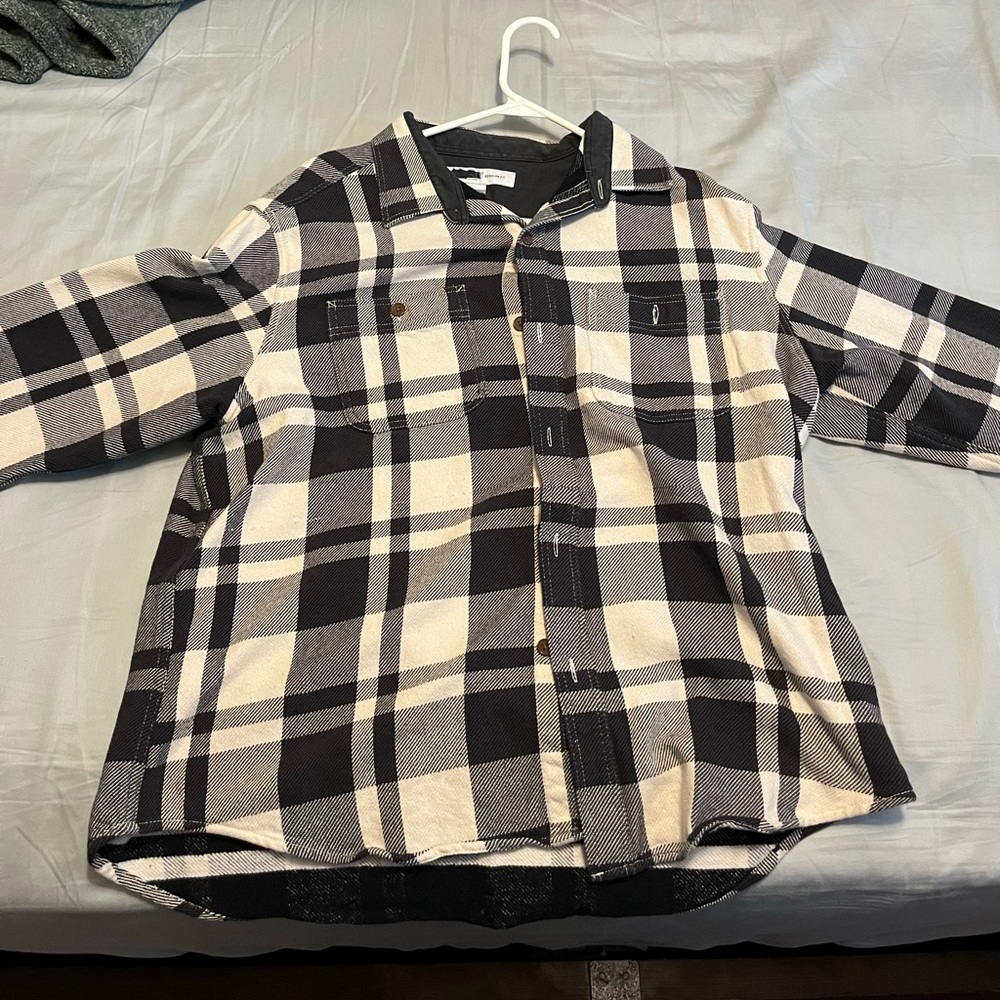Black and white plaid shirt.